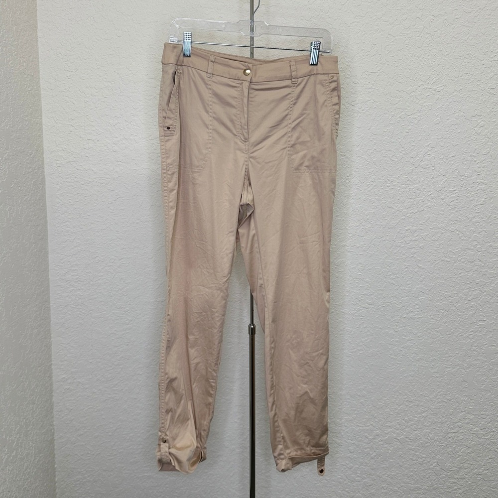 Chicos Brigette Ankle Pants Tan Khaki Stretch Slim Leg Size 0.5 Small